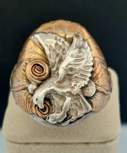 Anillo vintage Eagle de plata esterlina y hojas rellenas de oro - para hombre - talla 11 - Imagen 1 de 9