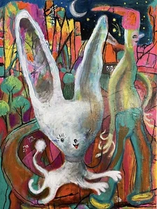 Abstract Art Painting on Canvas Night Walk by Jocelyn Bullock Colorful - Picture 1 of 6