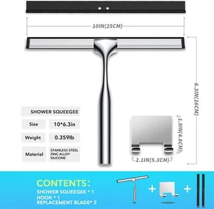 All-Purpose Shower Squeegee with Adhesive Hook for Cleaning Bathroom Glass Doors - Picture 1 of 1