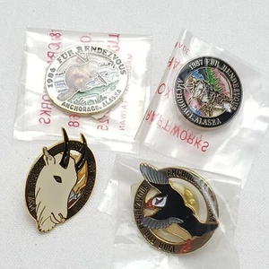 Vtg 1986-1989 Fur Rendezvous Rondy Collector 1" Tie Lapel Hat Pin Wolf Puffin  - Picture 1 of 9