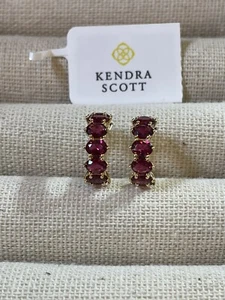 Kendra Scott CAILIN Huggie Hoops Burgundy Gold January Birthstone NEW Authentic - Picture 1 of 4