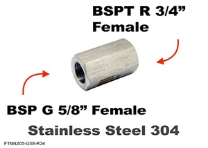 BSP G 5/8" FEMALE to BSPT Tapered R 3/4" FEMALE Stainless Sensor Adaptor Fitting - Picture 1 of 5