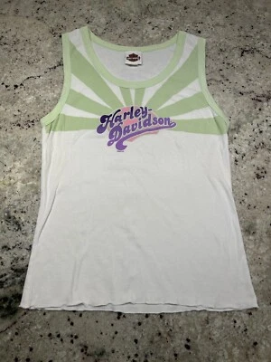Camisa Harley Davidson Mujer Grande Verde Blanco Rayas Tanque Vaquero Harley Foto 1 de 4