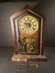 WATERBURY MANTEL CLOCK Wood Chime UNIQUE PENDULUM Rare Antique Vintage - Picture 1 of 12