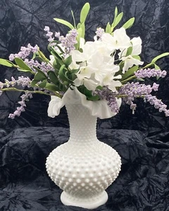 Vintage 1960s Fenton Hobnail White Milk Glass 11" Vase Ruffled Crimped - Picture 1 of 2