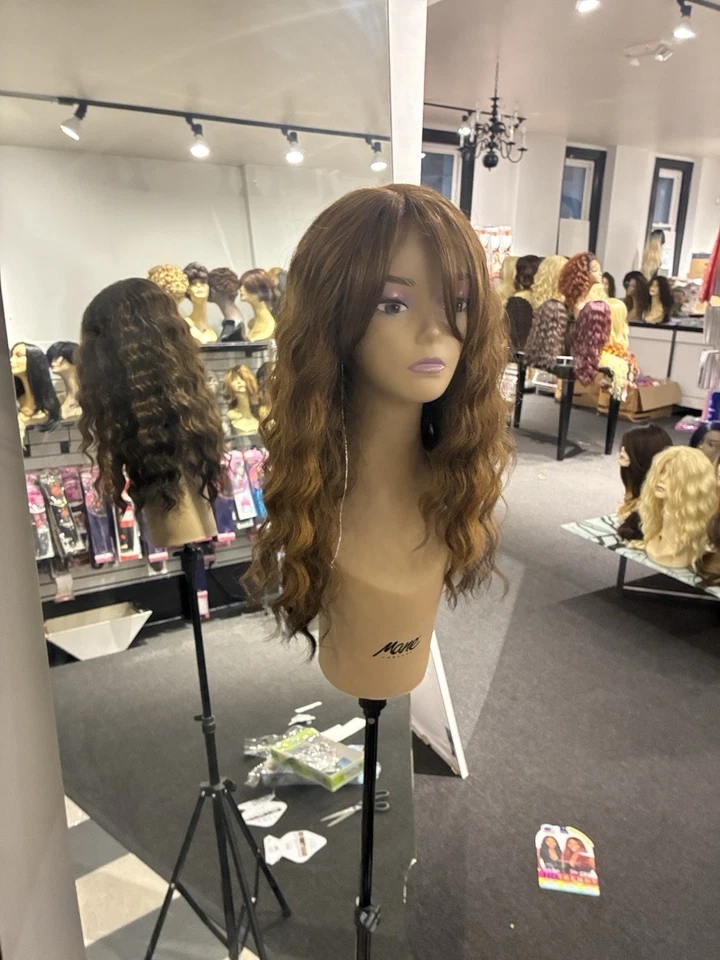 Peluca frontal de encaje cortina flequillo cáncer alopecia pérdida de cabello mezcla de cabello humano Foto 1 de 4