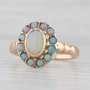 Antico Opale Cabochon Halo Anello 10k Oro Giallo Misura 6 - Foto 1 di 11