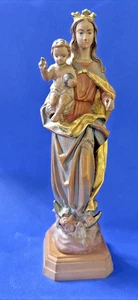 Estatua tallada en madera ANRI ~ 7,75" VIRGEN CON NIÑO y QUERUBÍN - Hecha en Italia - Imagen 1 de 9