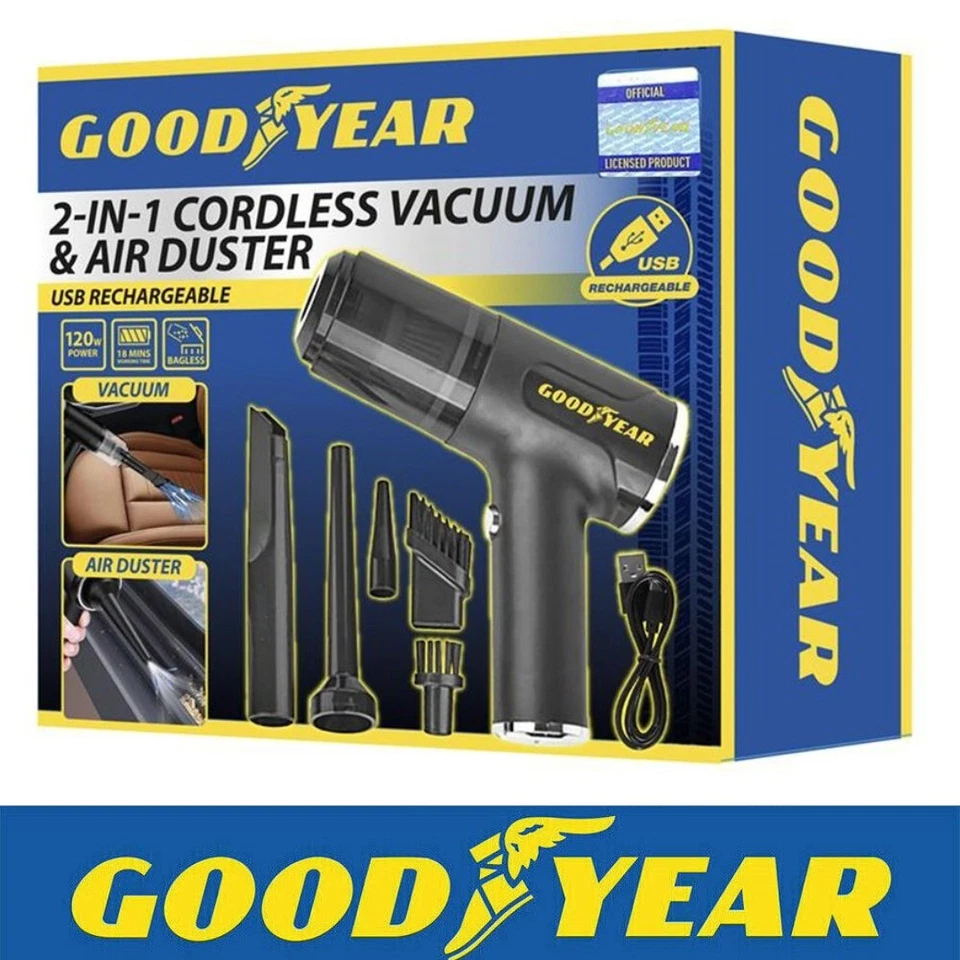 2-in-1 Goodyear Cordless Vacuum Air Duster USB Rechargeable Portable Bagless - Image 1 of 4