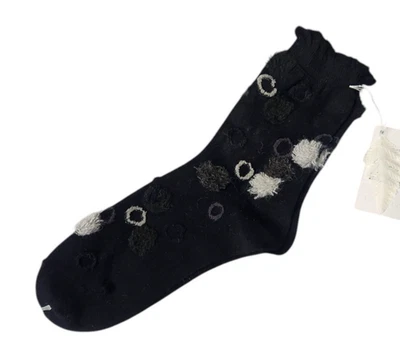 Antipast Womens AS-207 Black Pom Pom Socks Cotton Nylon Wool Japan - Image 1 of 3