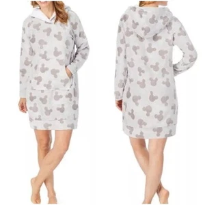 Disney Women’s Hoodie Mickey Gray Fleece Lounge Sherpa Dress Sleepwear N EUC - Picture 1 of 9