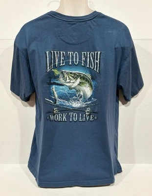 Live To Fish Work To Live T Shirt Bass Fishing Blue Men’s Size XL Newport Blue - Image 1 of 4