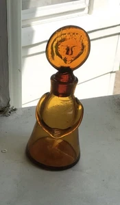 Vintage Erik Hoglund Sweden Kosta Boda Amber People Decanter Bottle Numbered 8” - Picture 1 of 11