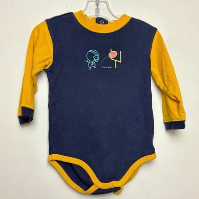Bodysuit Vintage Gymboree Baby Tamanho 12-19 Meses Azul Campo de Futebol Gol Outono - Imagem 1 de 4