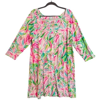 Lilly Pulitzer Croc My World Dress Tropical Print Blue Pink Green Size XXL - Image 1 of 4