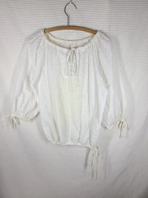 De Colección Años 70 Blanco Ojales Campesino Top Cuerda Lazo Retro Mezcla Algodón Mujer Mediano Foto 1 de 4