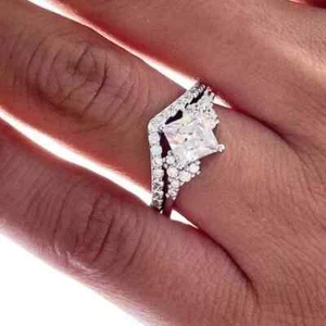 Vintage Style Princess Cut Moissanite Wedding Bridal Ring Set 14K White Gold - Picture 1 of 4