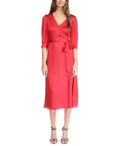 Michael Kors Women's Cheetah Jacquard Midi Wrap Dress (Crimson, XX-Large) - Picture 1 of 3