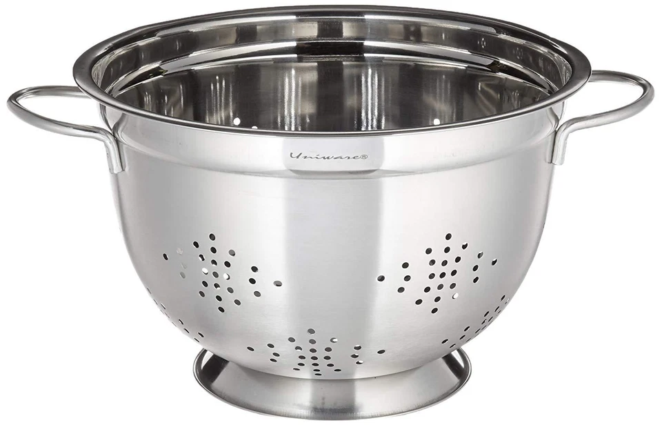 2 PC Stainless Steel Strainer 8 QT Deep Wide Pedestal Kitchen Colander Holder