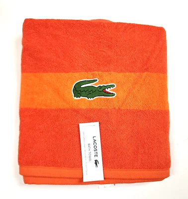 NUEVO LACOSTE NARANJA BRILLANTE 100% ALGODÓN LAZO, LOGOTIPO BAÑO, TOALLA DE PLAYA Foto 1 de 4