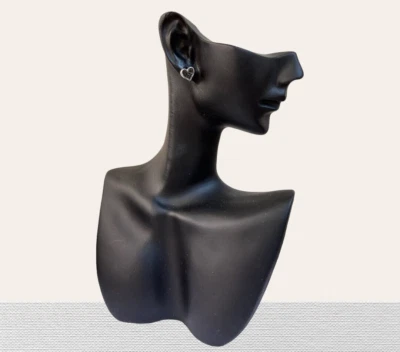 orecchini donna ragazza argento 925 rodiato anallergico cuore zirconi neri - Immagine 1 di 4