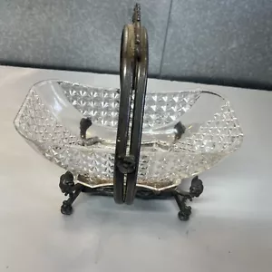 Vintage Victoria Wilcox Silver plated Rams Head Bridge Basket W /EAPG Glass Bowl - Picture 1 of 11