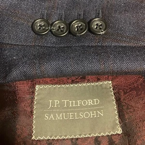 Samuelsohn Sport Coat Mens 42L Navy Blue Loro Piana Wool Silk Linen Blazer - Picture 1 of 16