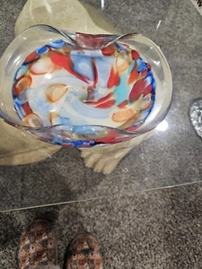 Murano TUTTI FRUTTI CONFETTI Multi-Color Leaf Bowl Cased in Clear - Picture 1 of 5