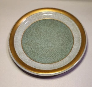 Thorkild Olsen Royal Copenhagen Plate Green Gold Small Crackle Porcelain 4.75" - Picture 1 of 9