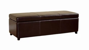 Modern Full Leather Ottoman Storage Bench Rectangle Dark Brown - Picture 1 of 4