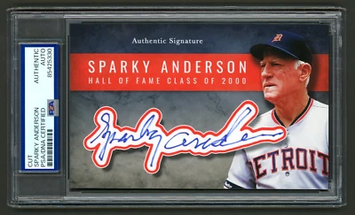 Sparky Anderson Signed Cut Display (PSA) Detroit Tigers HOF Coach Photo Card - Image 1 of 2