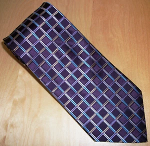 Charter Club Room Purple Squares Men's Silk Neck Tie 58" Long x 3.75" W (D277) - Picture 1 of 4