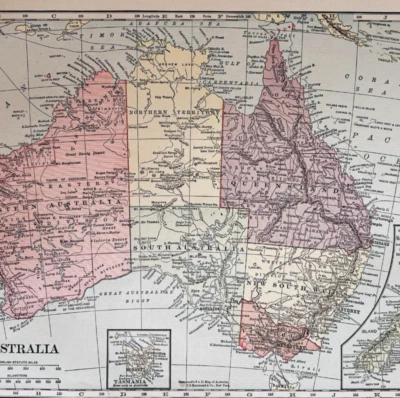 1917 Austrália Mapa Atlas do Mundo Primeira Guerra Mundial Era Pacífico Oceania História DWUU1B - Imagem 1 de 2