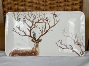 Pier 1 Deer And Birds Christmas Scene Alexander Serving Tray Platter 14x8 - Picture 1 of 9