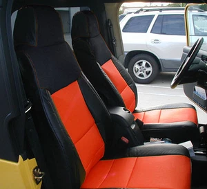 JEEP WRANGLER 03-06 BLACK/RED LEATHER-LIKE CUSTOM MADE FRONT & REAR SEAT COVER - Picture 1 of 1