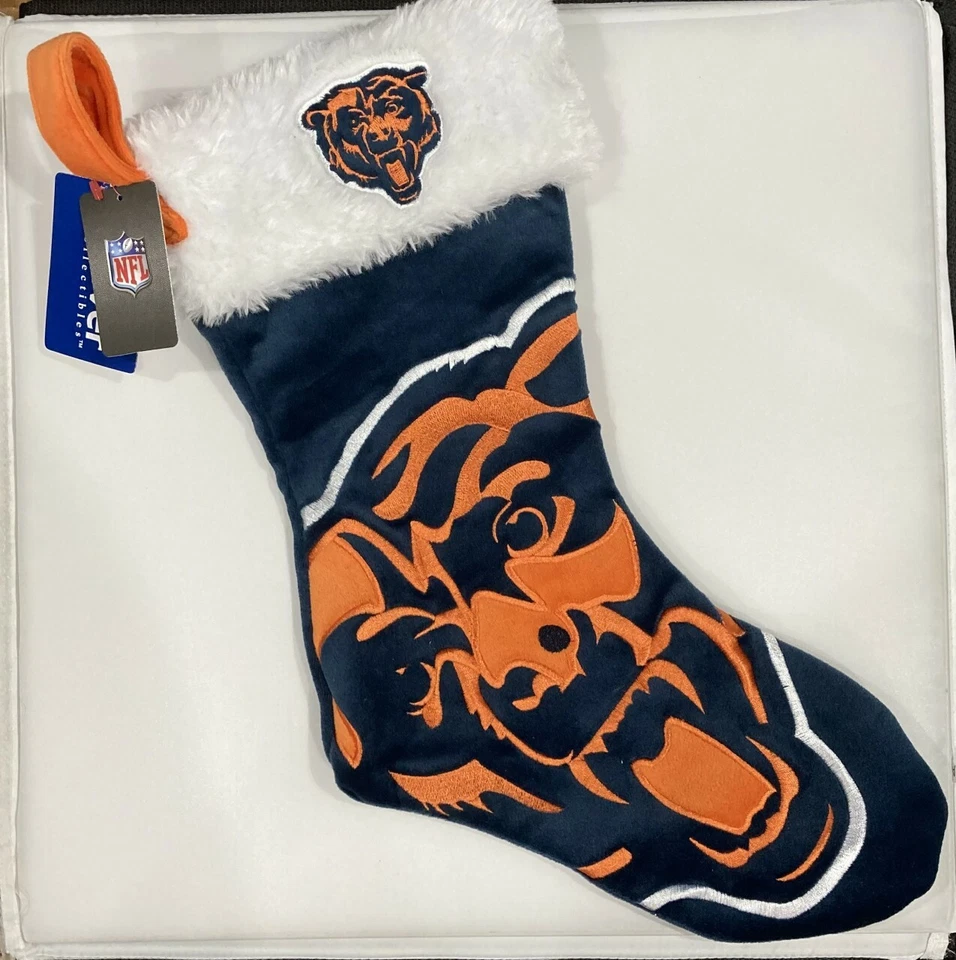 Плюшевые праздничные рождественские чулки с большим логотипом Chicago Bears футбол НФЛ 17 дюймов - Изображение 1 из 1