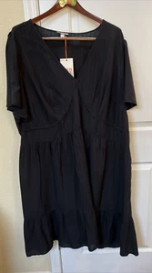 Knox Rose Dress Womens 4X Plus Flowy Below Knee V Neck Flutter Sleeve Black - Picture 1 of 7