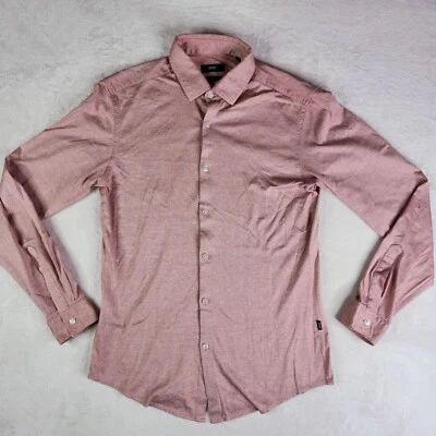 HUGO BOSS Mens Slim Fit Long Sleeve Button Up Shirt Size Medium Red Striped - Image 1 of 4