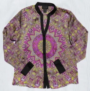 Camicia blusa INVESTMENTS US donna L 14 viola stampa medaglione chiffon top L/S - Foto 1 di 5