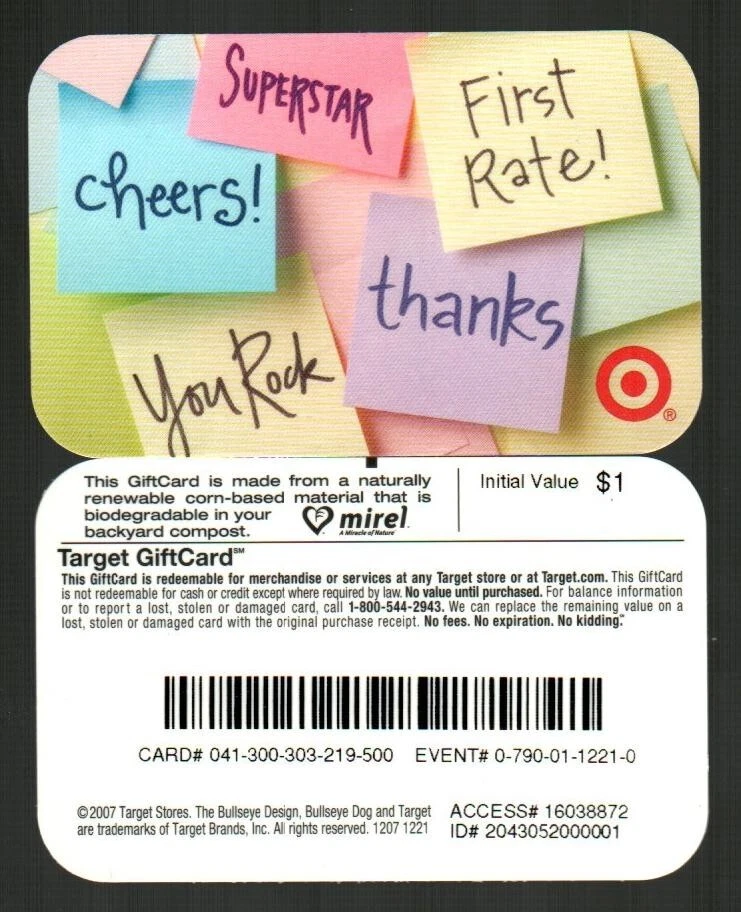 TARGET Thanks, First Rate, Cheers ... ( 2007 ) Gift Card ( $0 ) V1 - RARE - Image 1 of 1