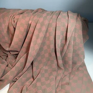 1.75 Yards Taupe Pink Chiffon Print Fabric Checkerboard Dots - 66" wide  - Picture 1 of 7