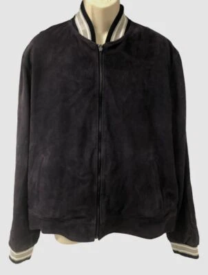 $995 Neiman Marcus Hombre Azul Gamuza Reversible Abrigo Chaqueta Bombardero Talla M Foto 1 de 4