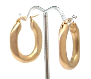 Matte Gold PVD Hoop Earrings Hypoallergenic Surgical Steel Thick Oval 1 inch - Picture 1 of 4