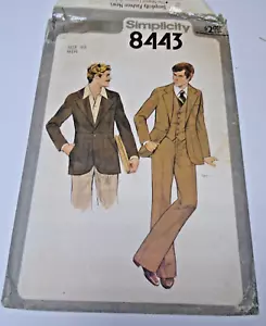 1970s Simplicity 8443 Pattern Men Lined Jacket, Vest Pants Size 40 Uncut - Picture 1 of 5