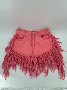 American Bazi los angeles  womens fringe shredded jean shorts pink small 26"x 2" - Picture 1 of 11