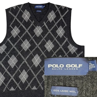 Polo Golf Ralph Lauren 100% lã de cordeiro suéter colete cinza argila GG 25 X 27 - Imagem 1 de 4