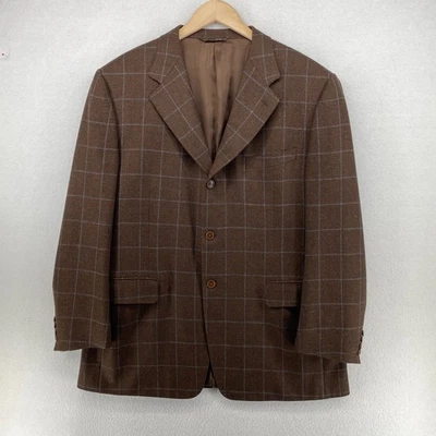 CANALI Blazer Mens 56R US 46R Cashmere Lana Windowpane Suit Jacket Tweed Brown - Image 1 of 4