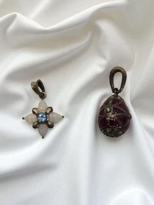 Set 2 Ciondoli Vintage Argento Sterling 925 CNA Fobs Charms Collana Thailandia - Foto 1 di 8