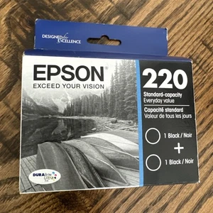 2 szt. NOWY ZAPIECZĘTOWANY ORYGINALNY czarny wkład atramentowy Epson 220 T220120-D2 2020 OEM - Zdjęcie 1 z 5