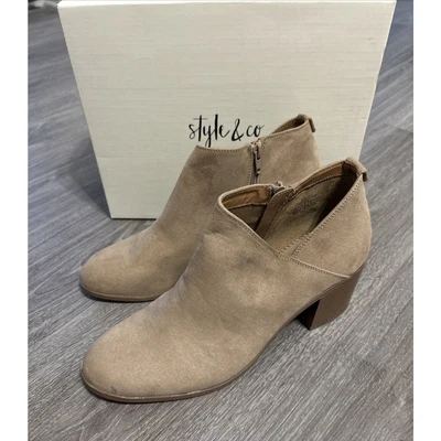 STYLE & CO 靴子 Felaa 人造棕褐色麂皮绒 侧拉链踝靴 休闲 尺码 11 — 第 1/4 张图片